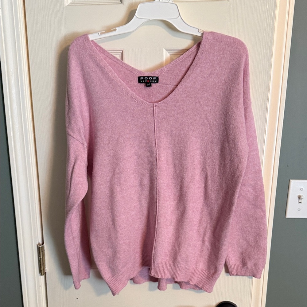 Poof! Soft Pink V-Neck Sweater for Women